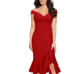 True red off shoulder formal/party dress